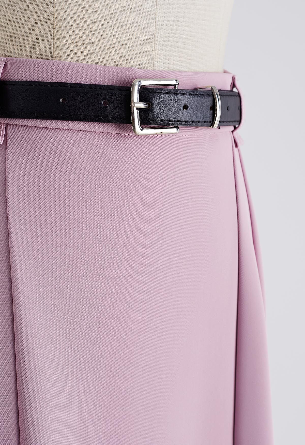 Solid Seam Detailing Belted Skirt in Lilac