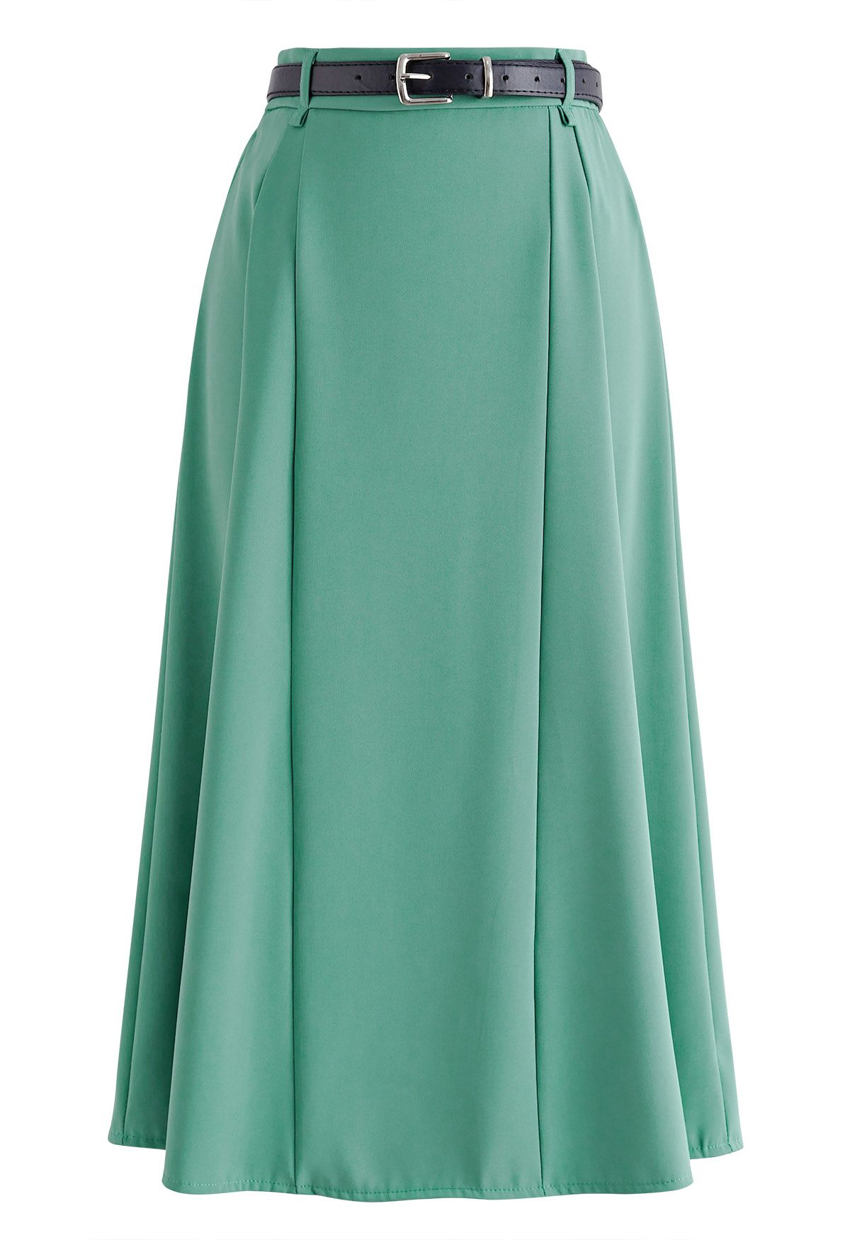 Solid Seam Detailing Belted Skirt in Turquoise