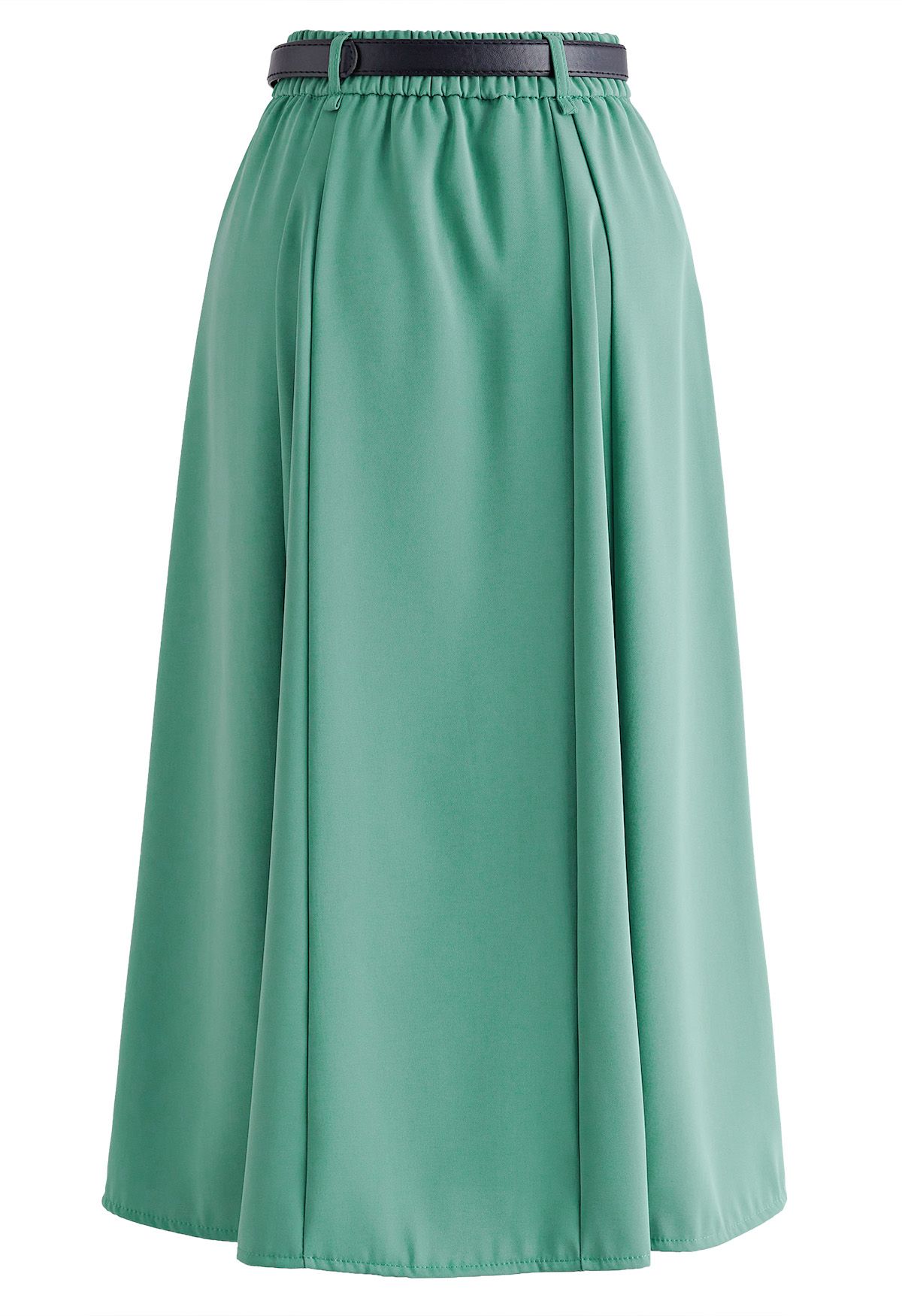 Solid Seam Detailing Belted Skirt in Turquoise