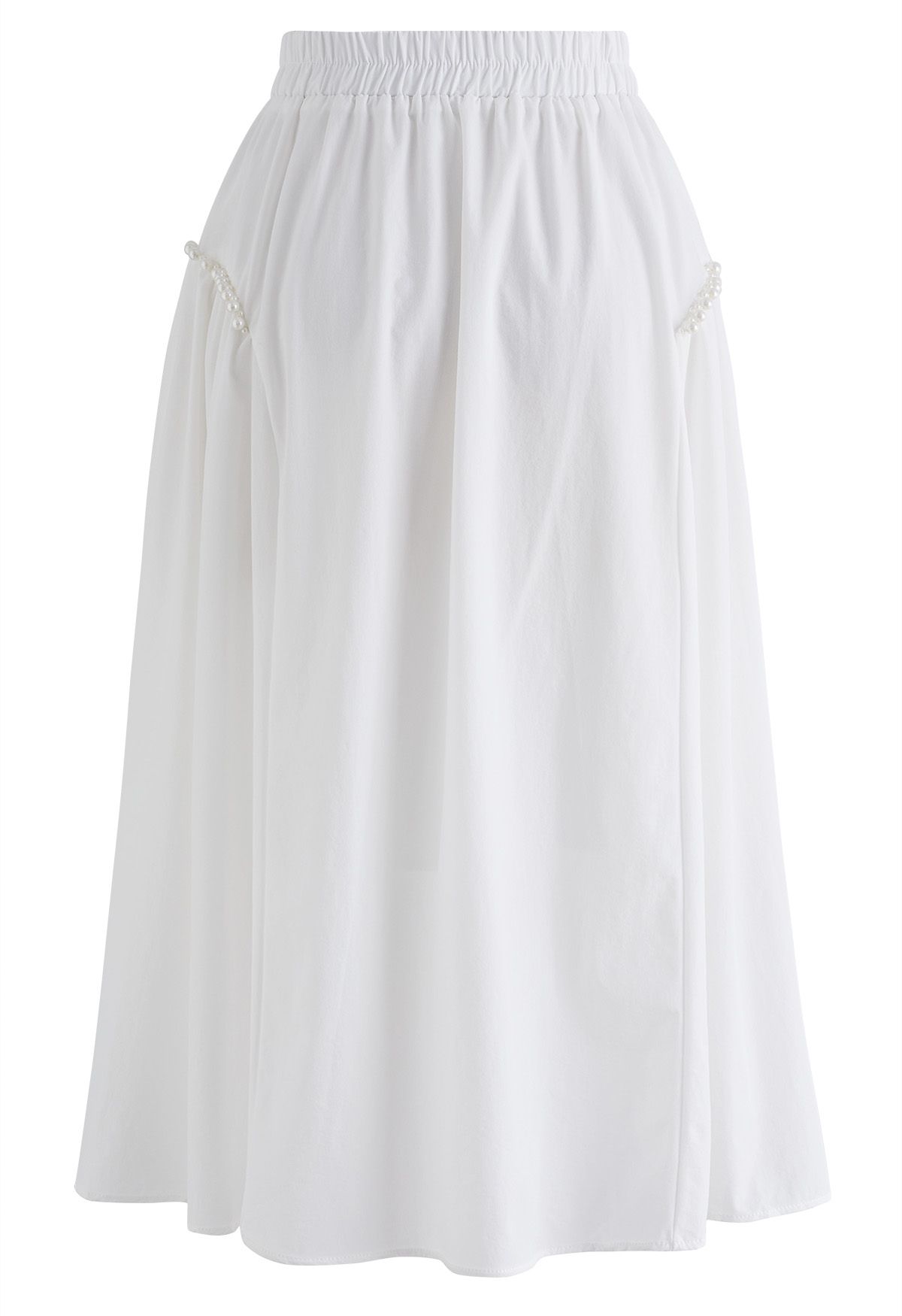 Pearl Embellished Midi Skirt in White - Retro, Indie and Unique Fashion