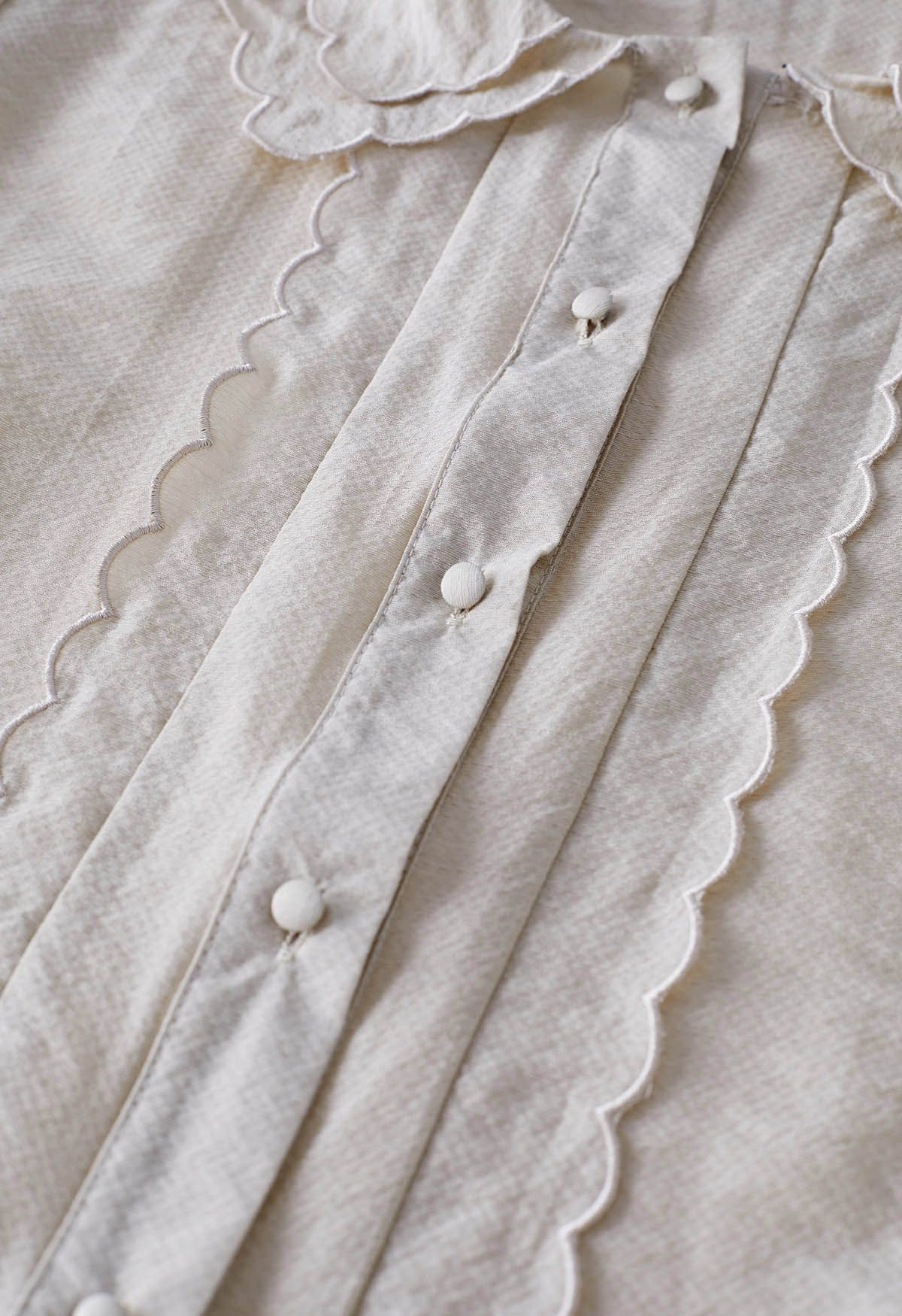 Tiered Scalloped Doll Collar Button Down Shirt in Linen