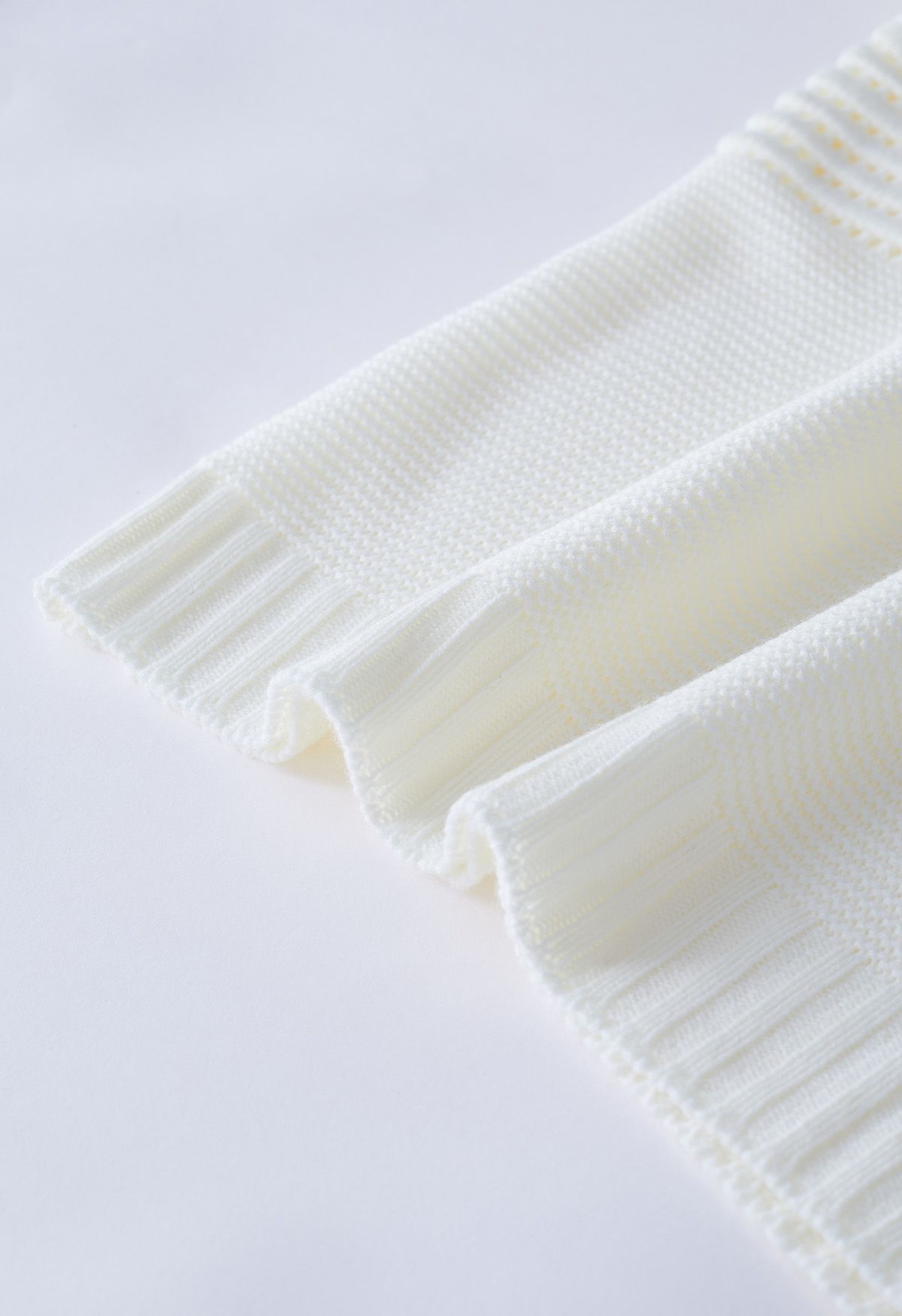 Stripe Embossed Openwork Knit Sweater in White