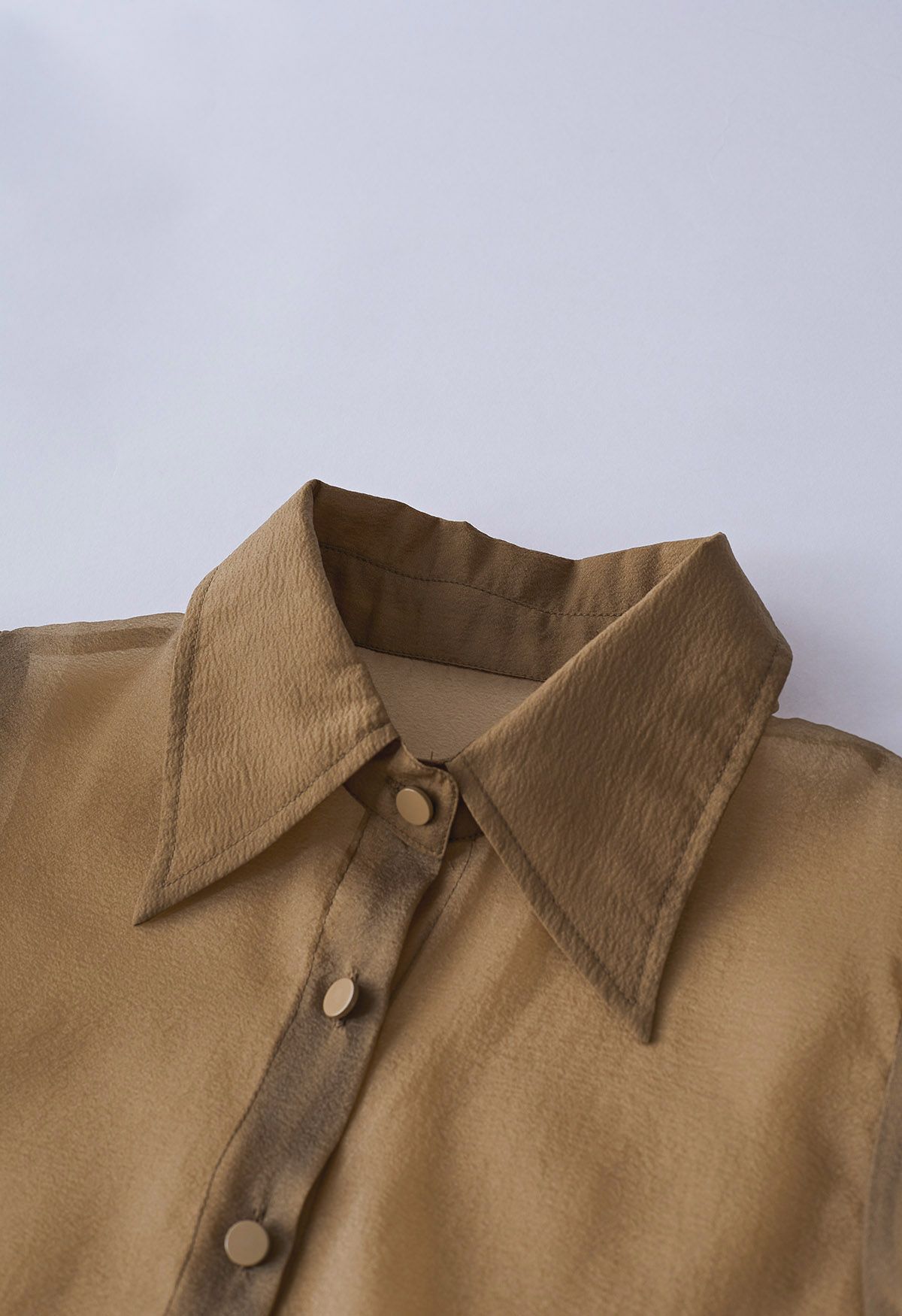 Bubble Sleeves Semi-Sheer Buttoned Shirt in Caramel