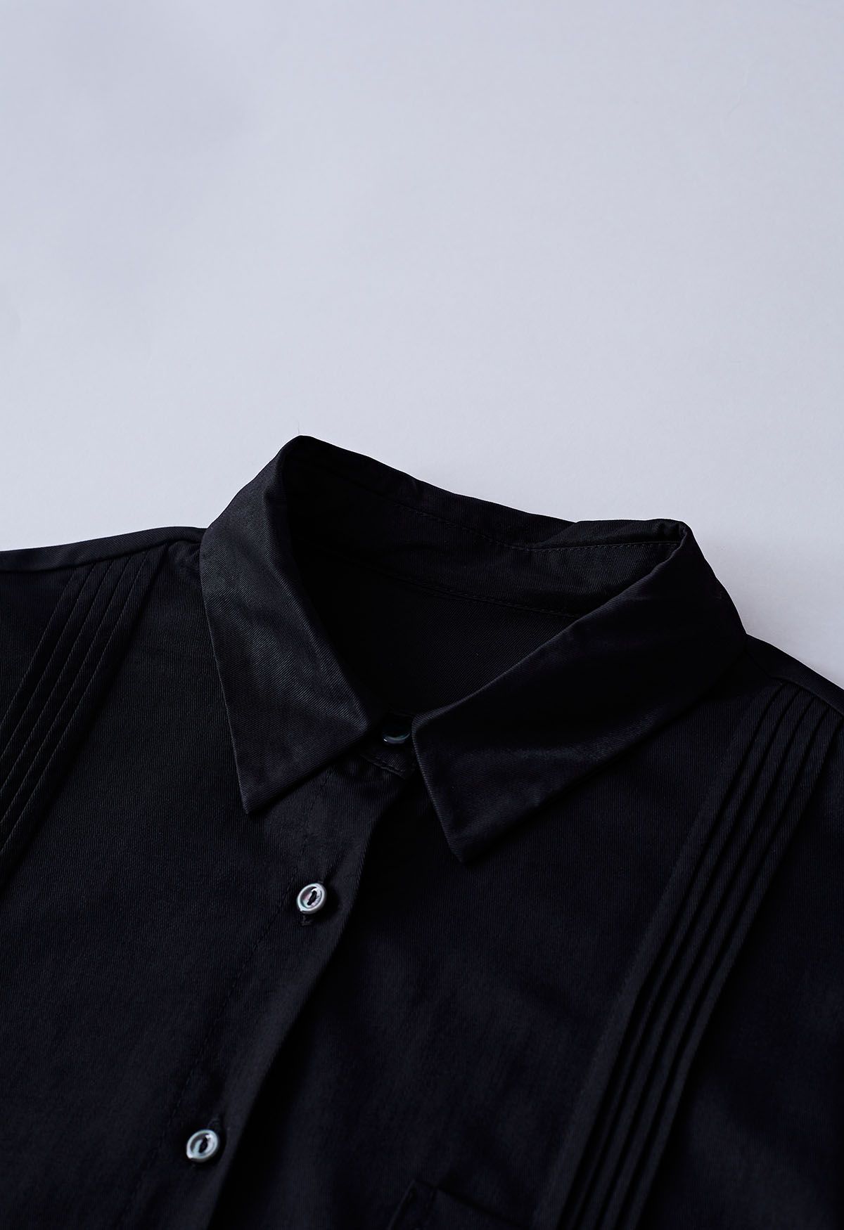 Sleek Pintuck Detail Button Down Shirt in Black