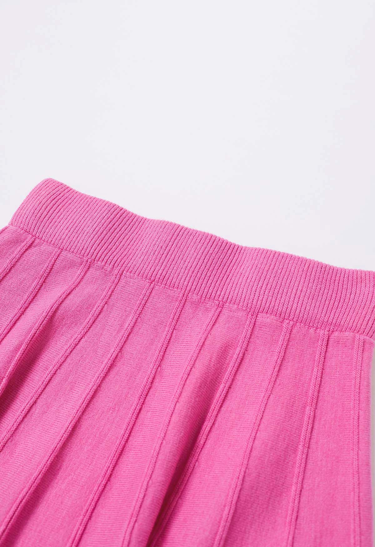 Silver Bead Embellished Seam Knit Skirt in Magenta