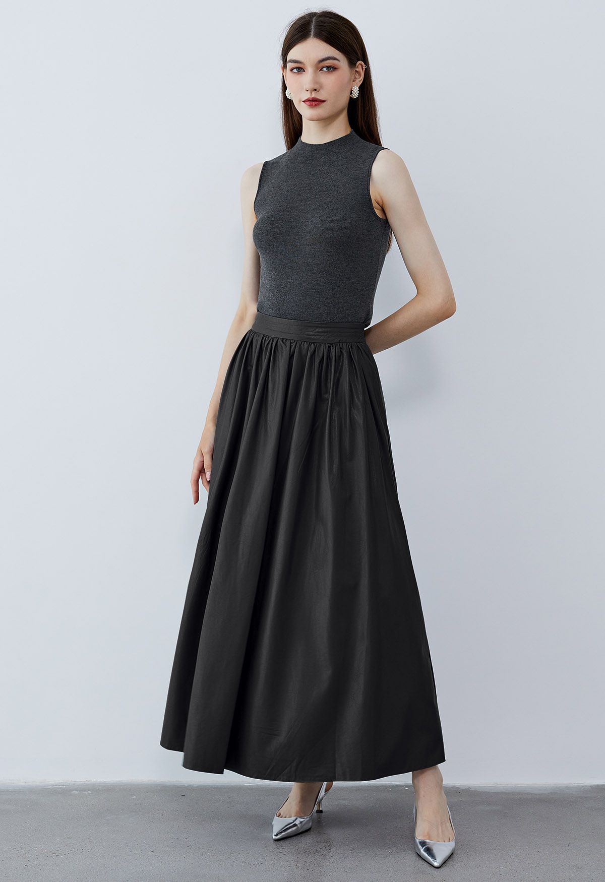 Refined Simplicity Faux Leather Maxi Skirt in Black