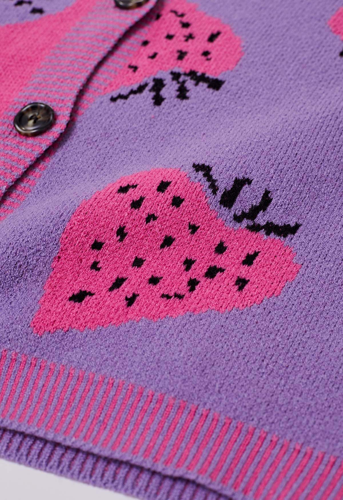 Two-Tone Strawberry Button Down Cardigan in Lilac