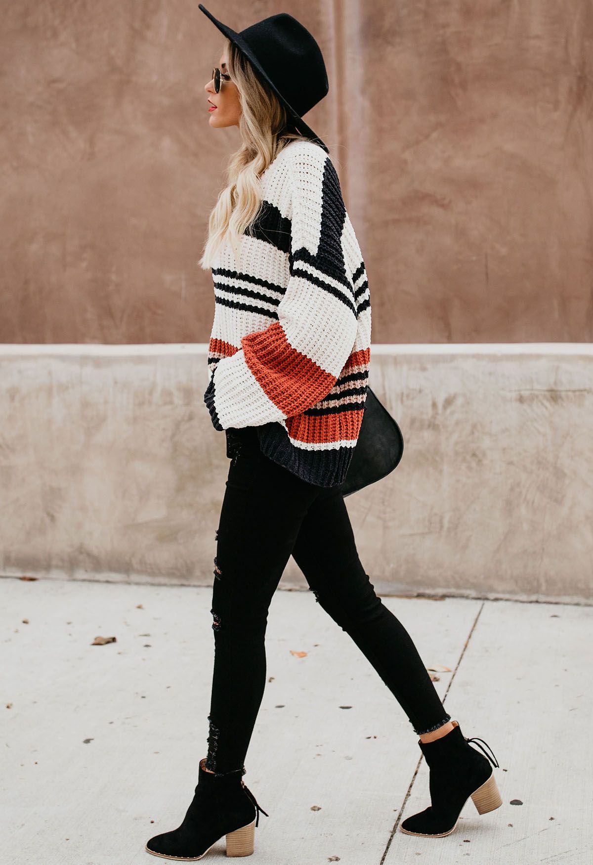 Mixed-Color Stripe Oversize Chunky Knit Sweater