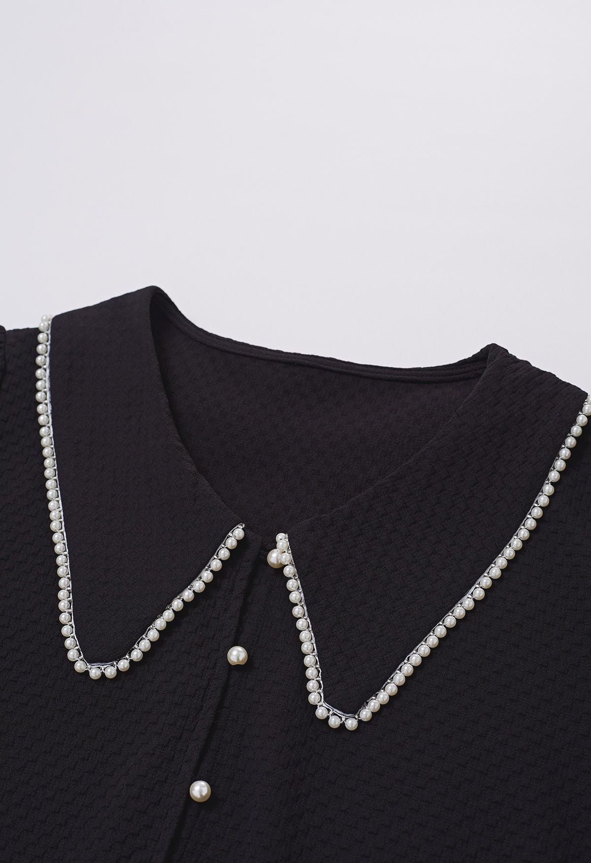Pearl Doll Collar Embossed Button Down Shirt in Black