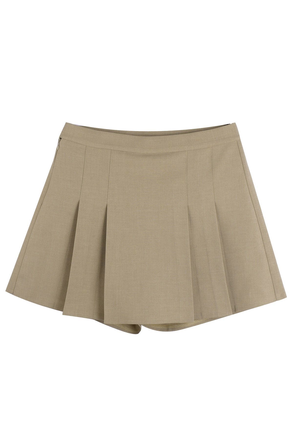 Graceful Pleated Mini Skorts in Khaki