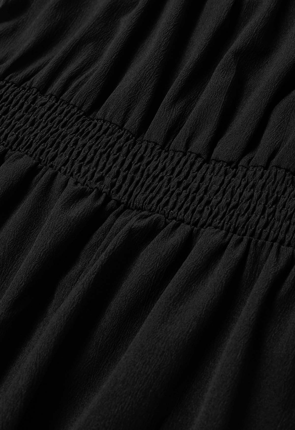 Sweetheart Neck Tie Front Midi Dress in Black