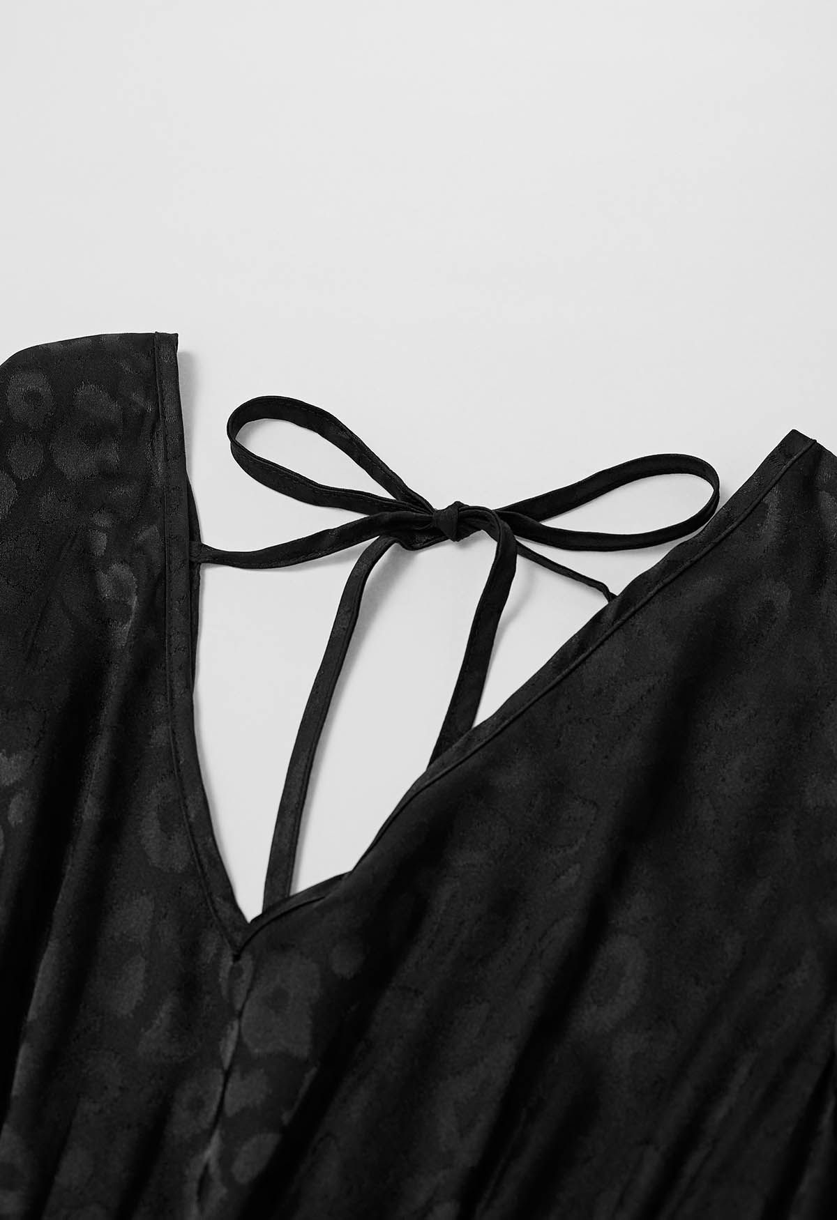 Glossy Leopard Jacquard Ruffle Maxi Dress in Black