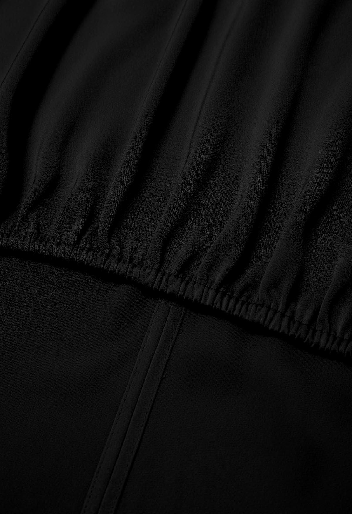 Crisscross Waist V-Neck Shirt in Black
