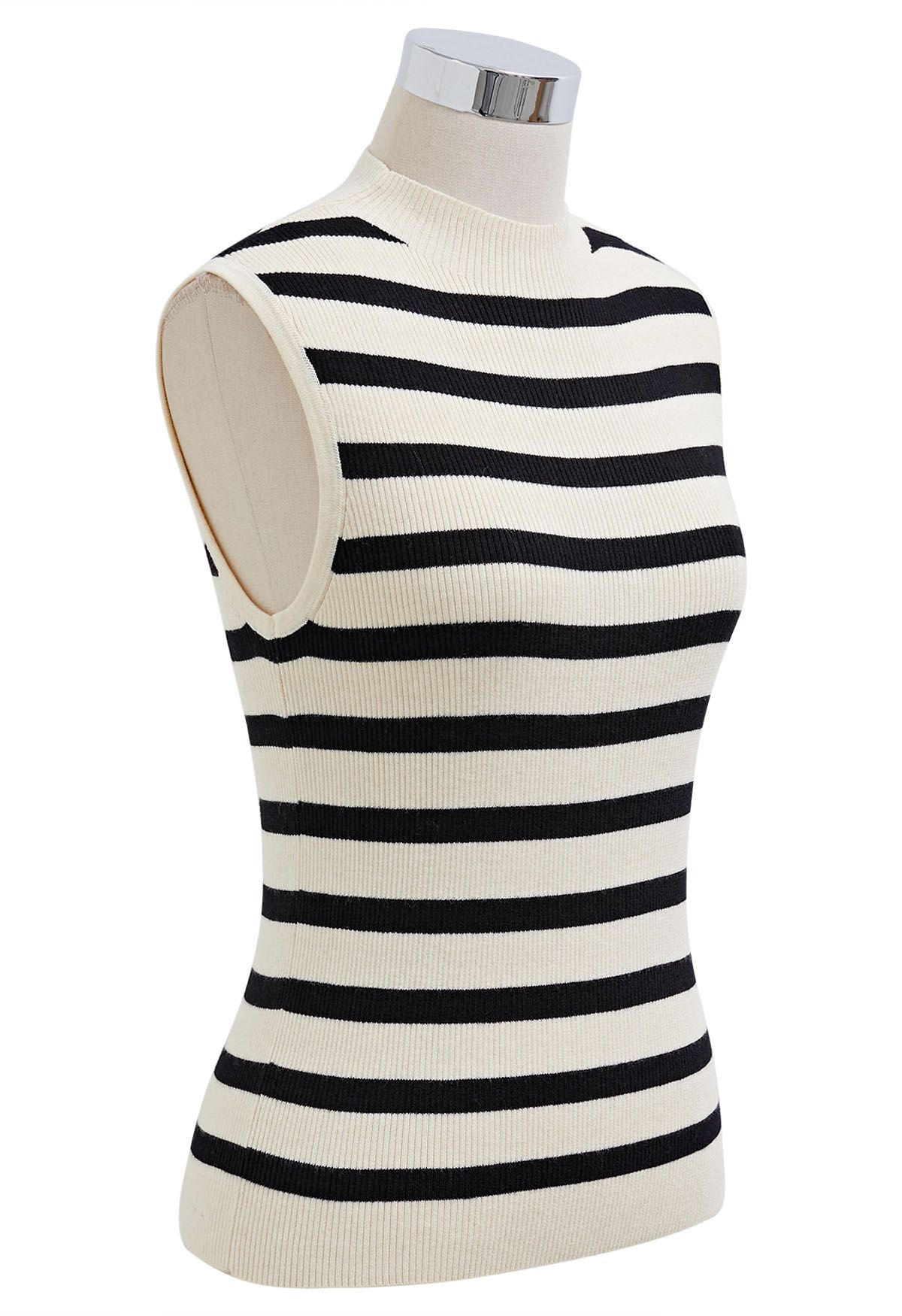 Contrast Stripe Sleeveless Knit Top in Ivory