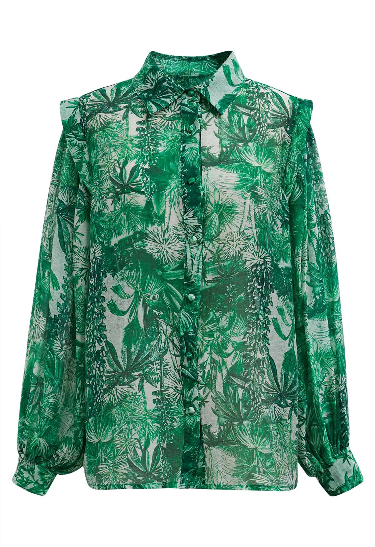Tropical Oasis Bubble Sleeves Button Down Shirt