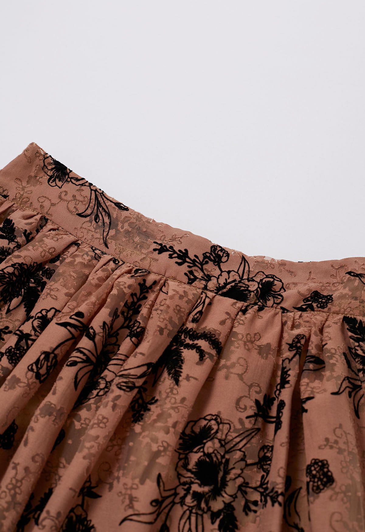 Velvet Flowers Rust Red Jacquard Midi Skirt