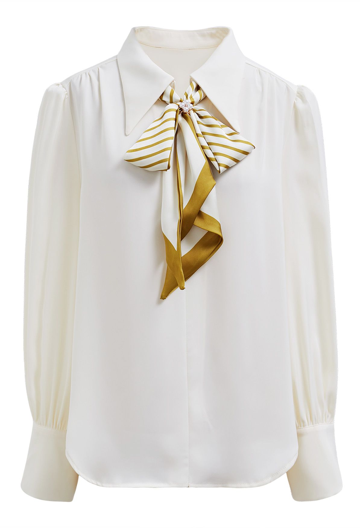 Vogue Detachable Bowknot Satin Shirt in Cream