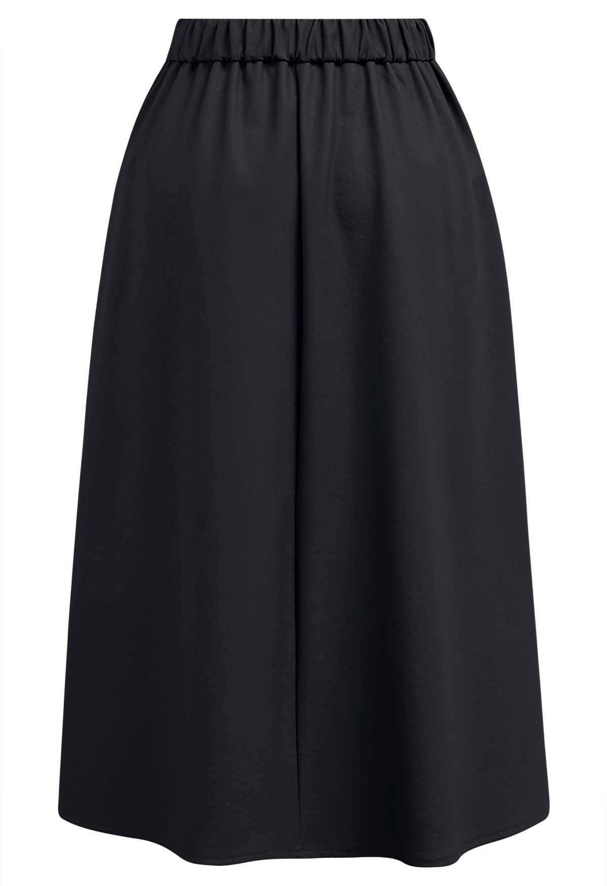 Faux Leather Pleated Flare Midi Skirt in Black