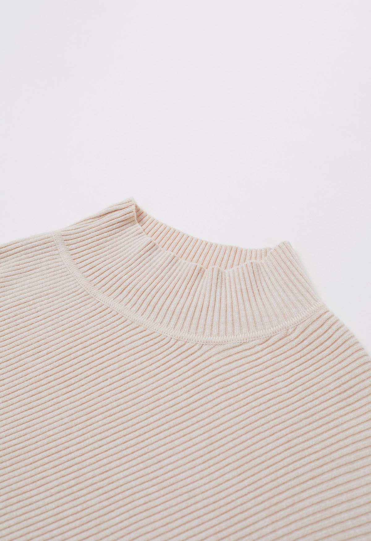 Asymmetric Batwing Sleeve Ribbed Knit Poncho in Oatmeal