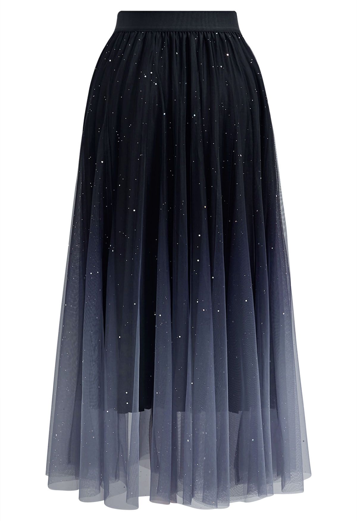 Gradient Mesh Sequined Midi Skirt in Black