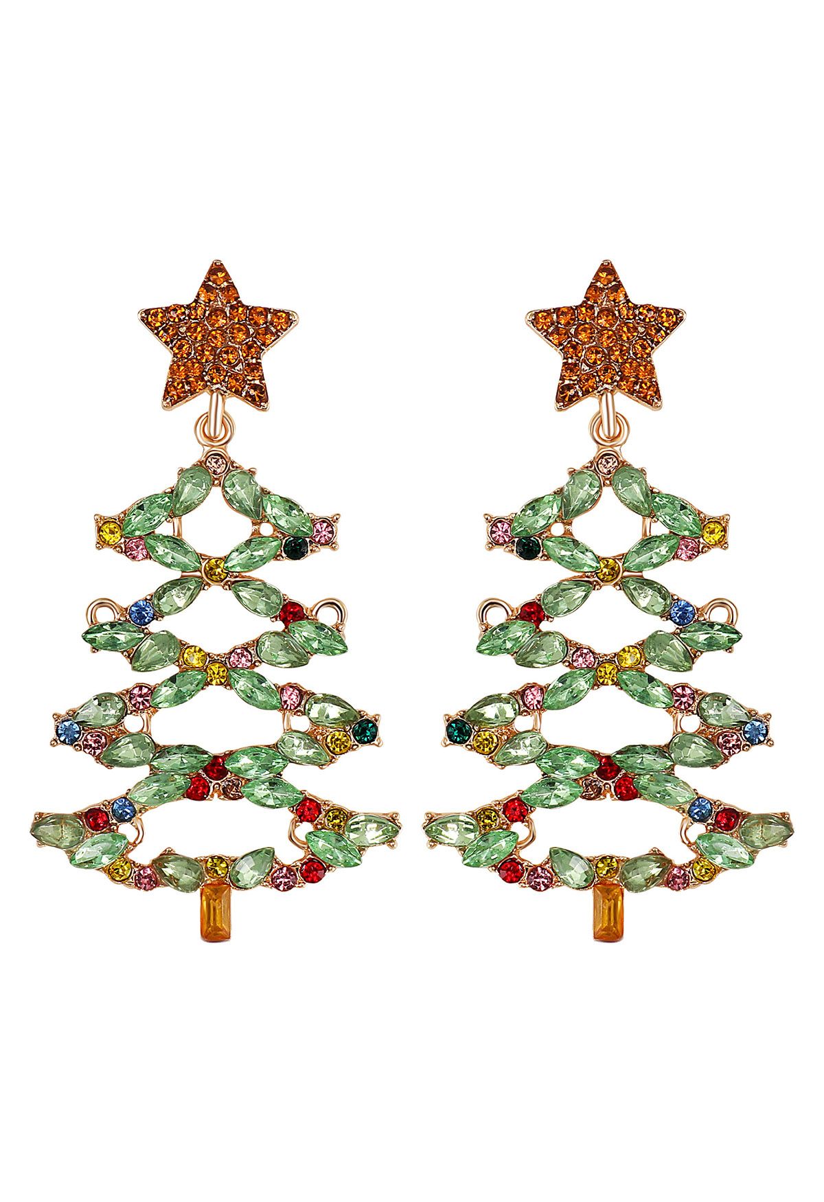 Hollow Out Christmas Tree Rhinestone Earrings in Green