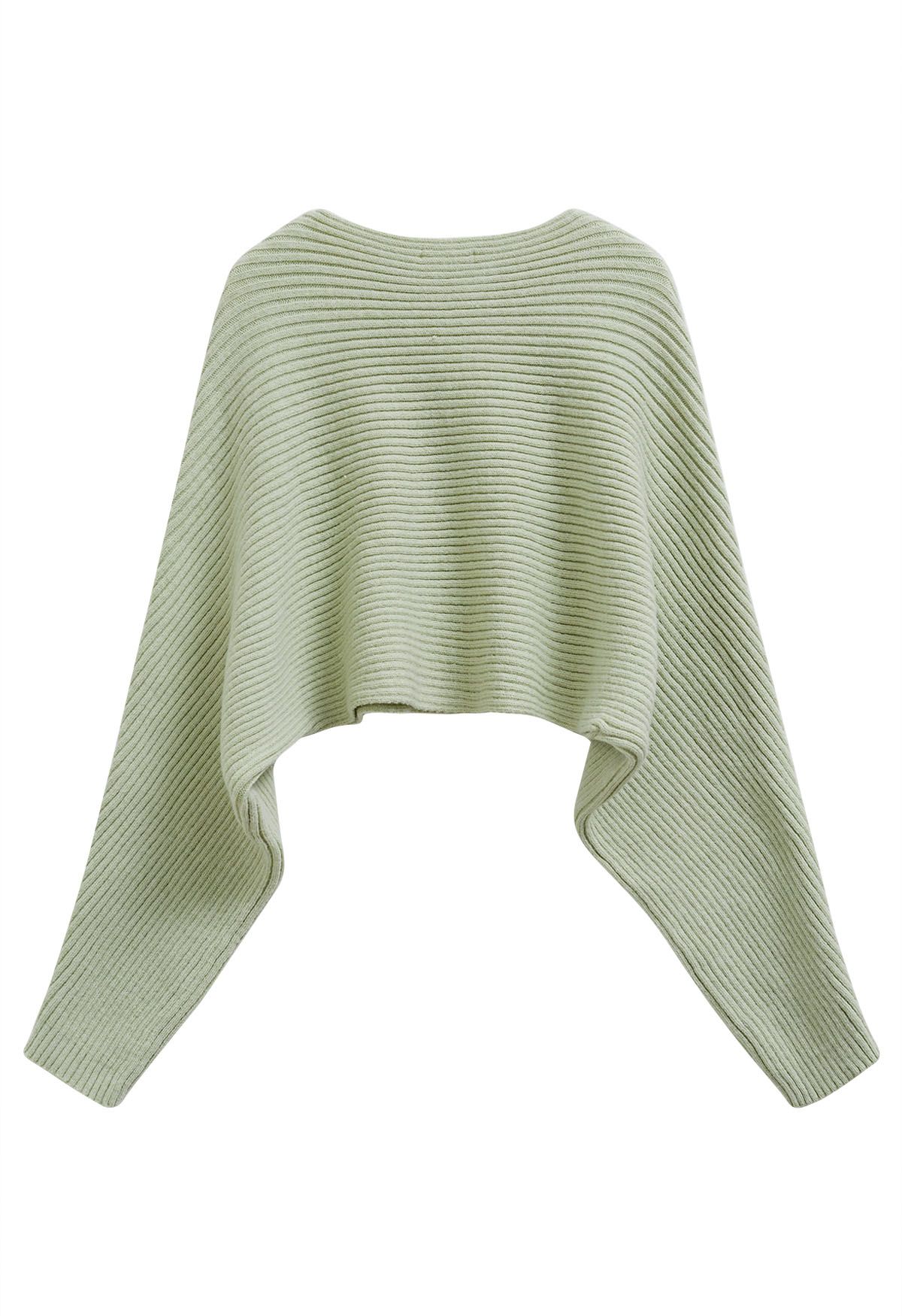 Dramatic Batwing Sleeve Ribbed Knit Sweater in Pistachio