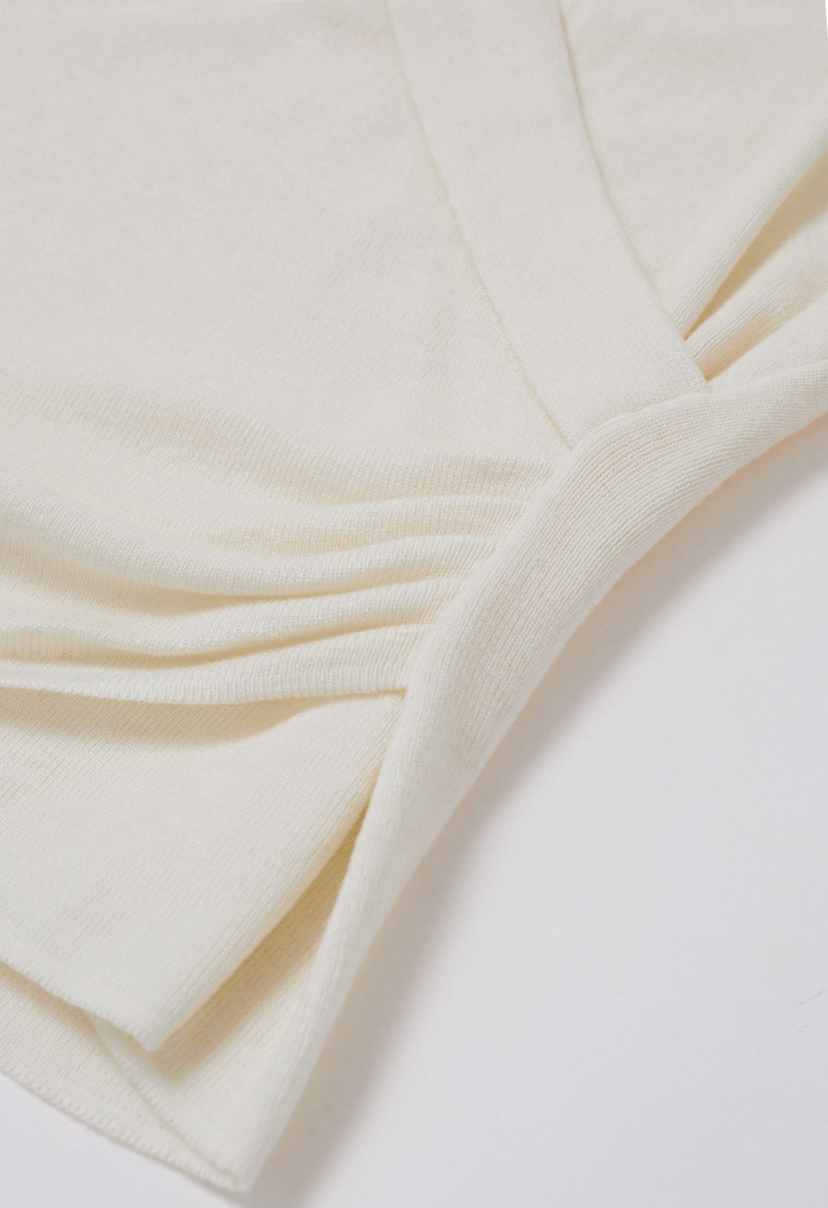 Collared Surplice Neck Wool-Blend Top in Ivory