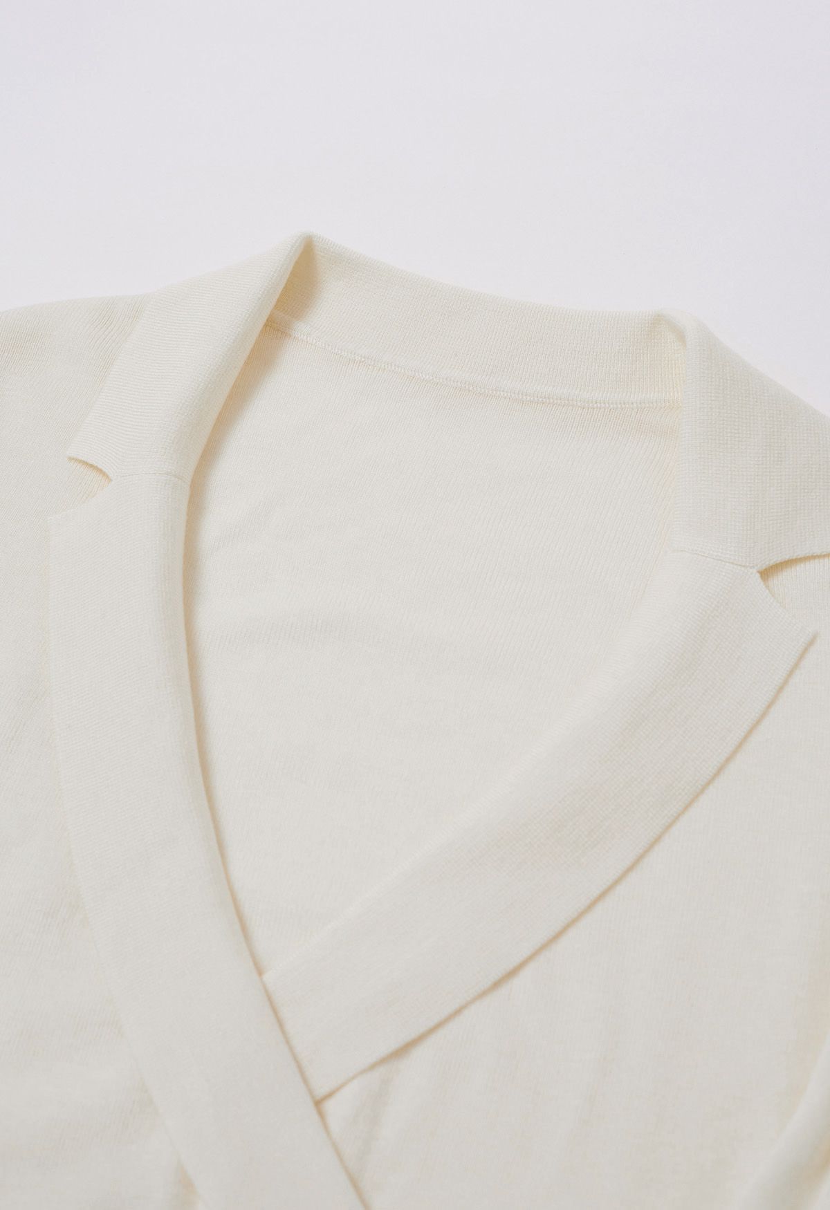 Collared Surplice Neck Wool-Blend Top in Ivory