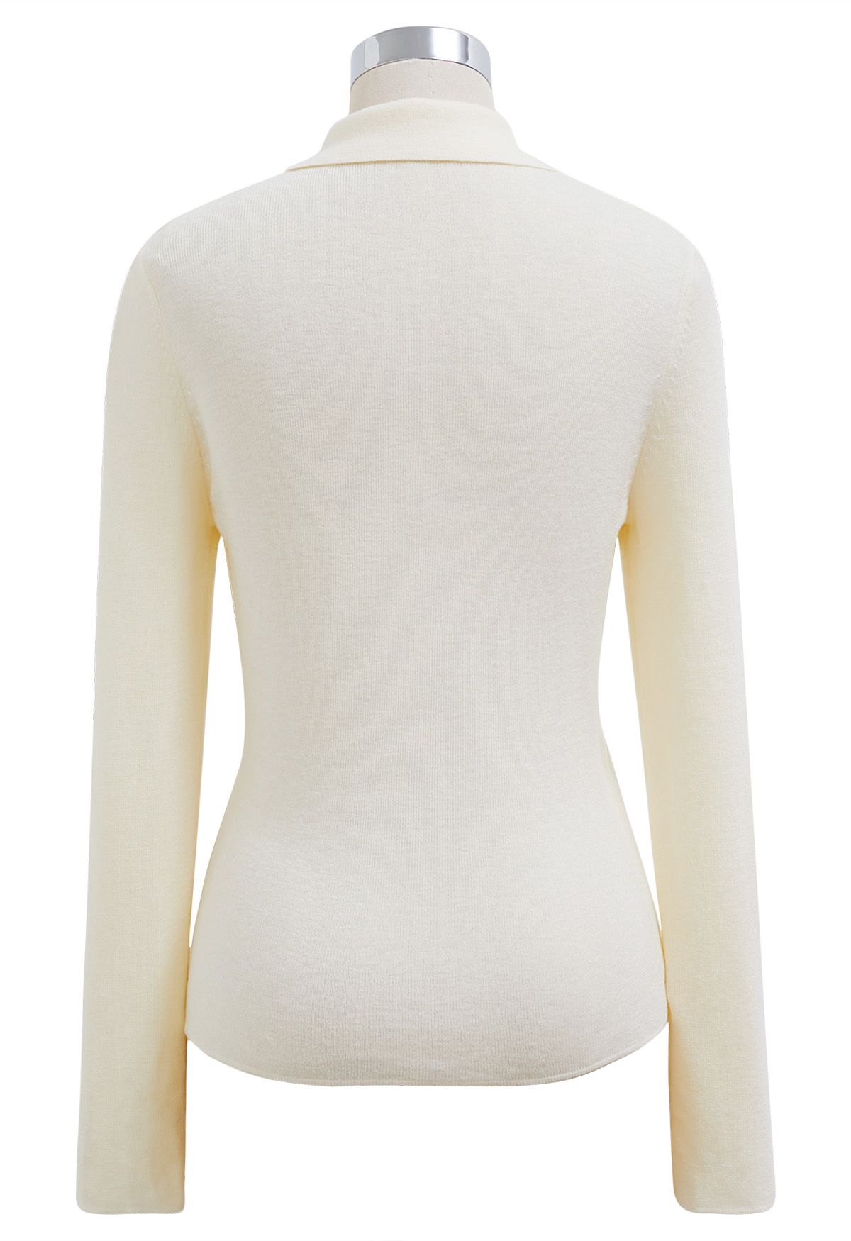 Collared Surplice Neck Wool-Blend Top in Ivory