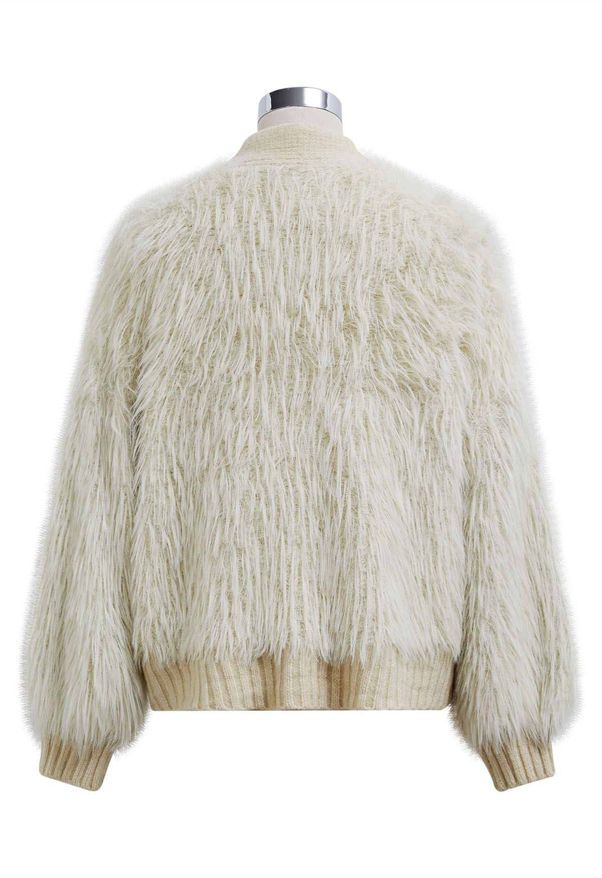 Softness Faux Fur Button-Up Cardigan in Light Tan