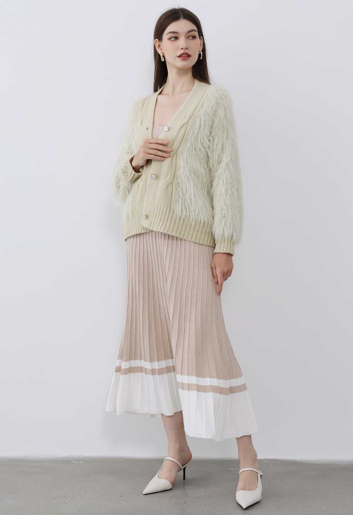 Softness Faux Fur Button-Up Cardigan in Light Tan