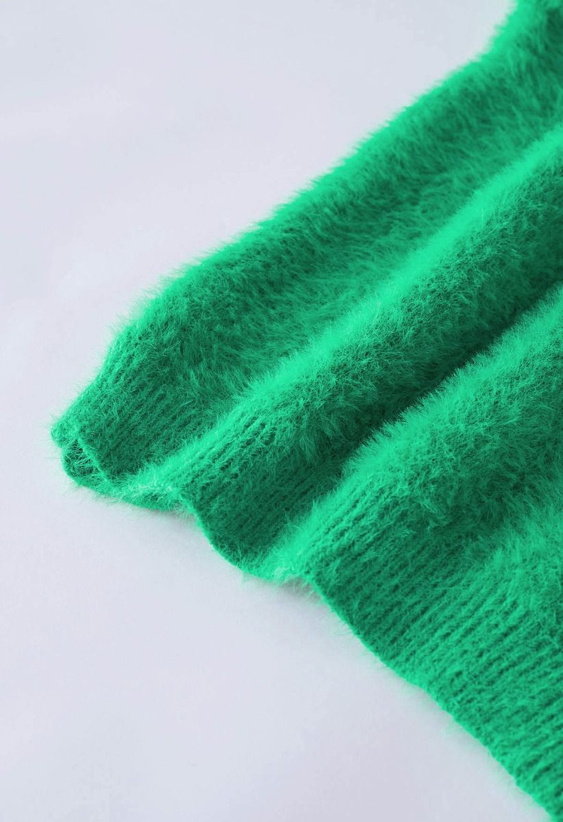 Cozy Perfection High Neck Fuzzy Knit Sweater in Green