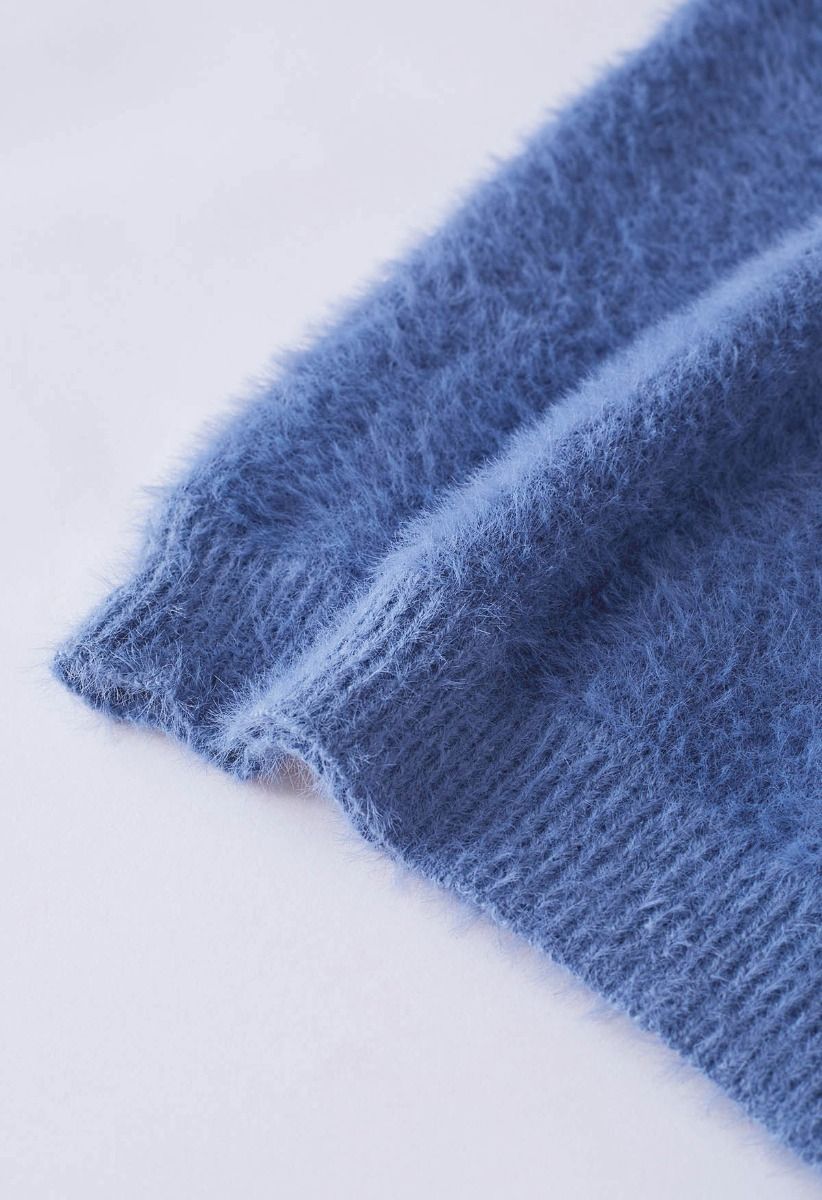 Cozy Perfection High Neck Fuzzy Knit Sweater in Blue