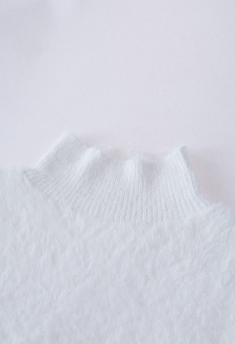 Cozy Perfection High Neck Fuzzy Knit Sweater in White