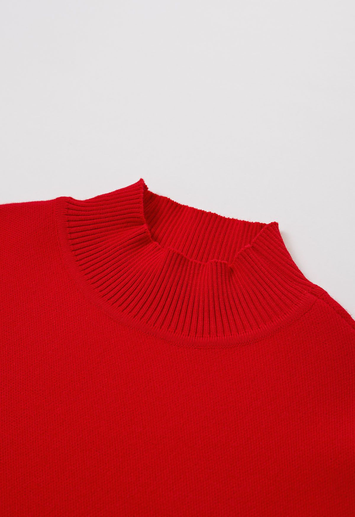 Faux Fur Sleeve Split Hem Knit Poncho in Red