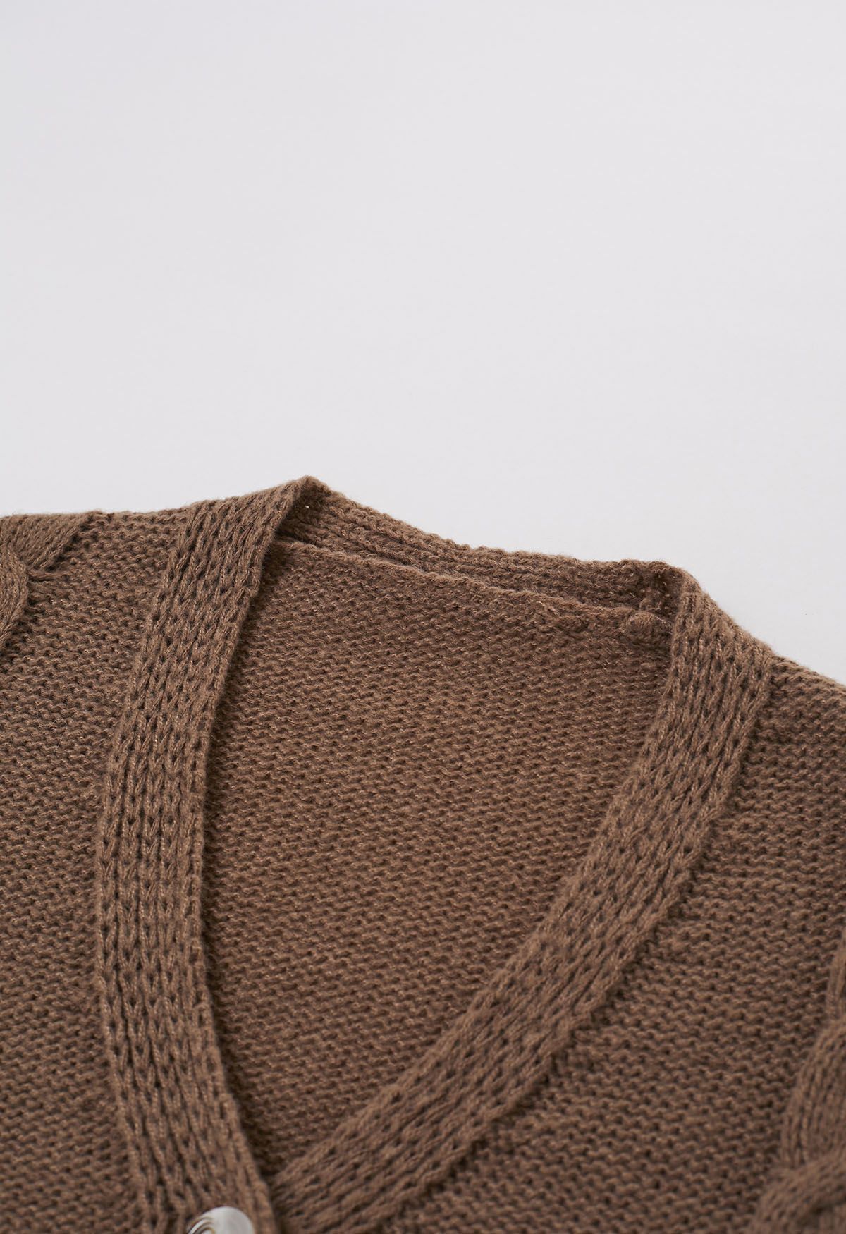 Braid Pattern Buttoned Knit Cardigan in Brown