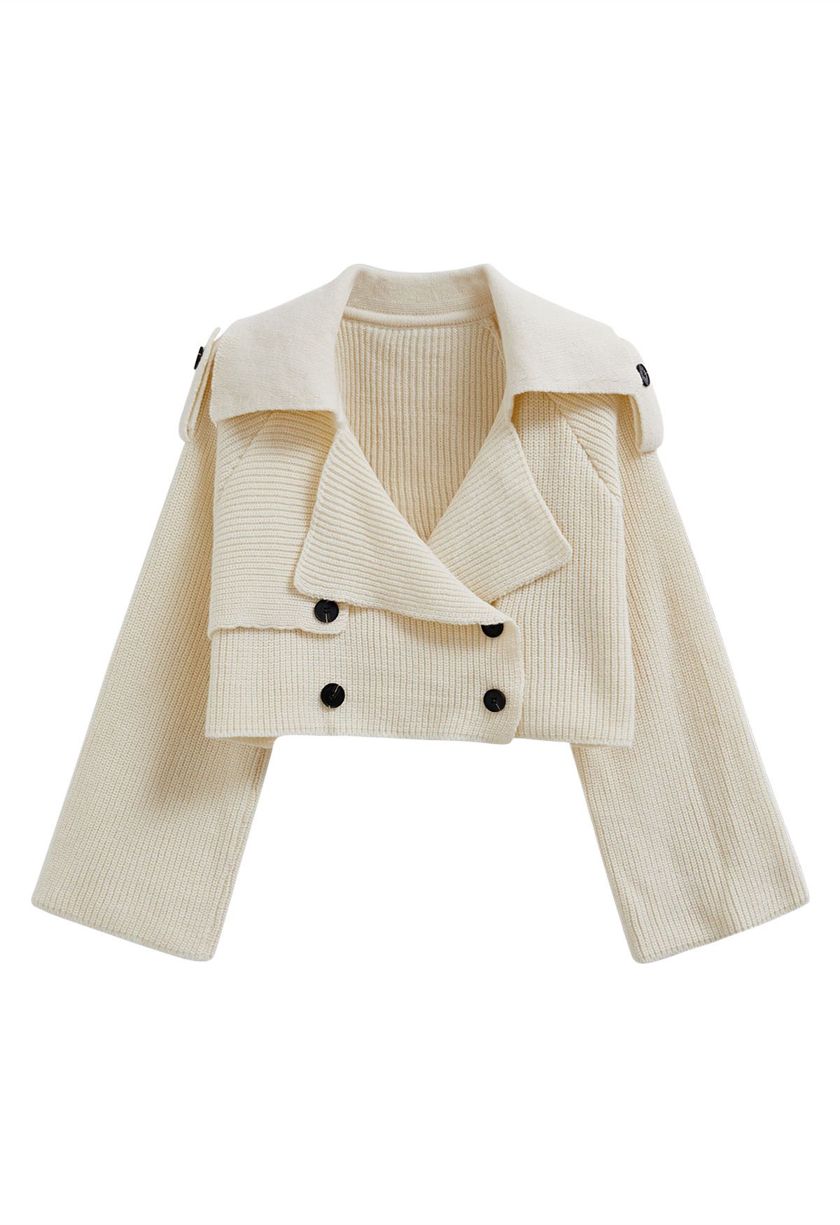 Flap Collar Knitted Crop Cardigan in Cream