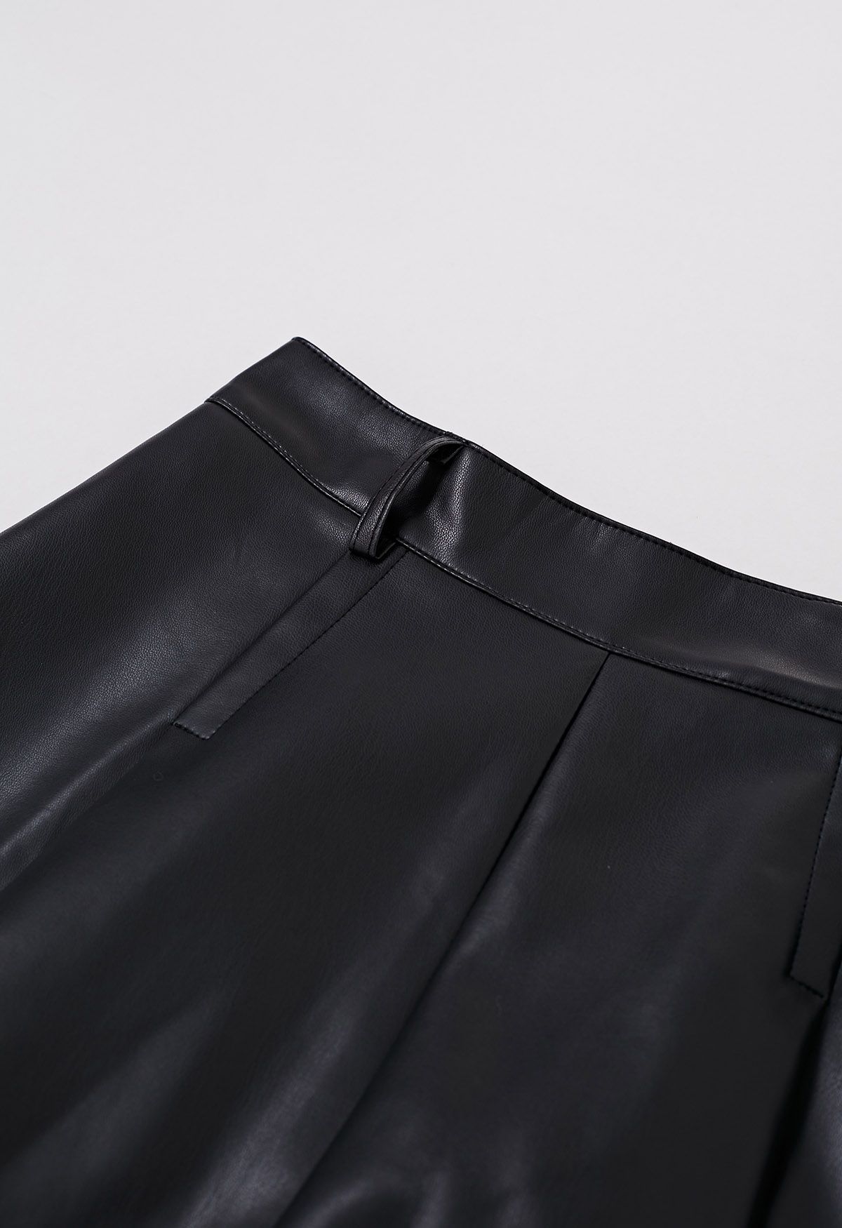 Faux Leather Belted A-Line Maxi Skirt in Black