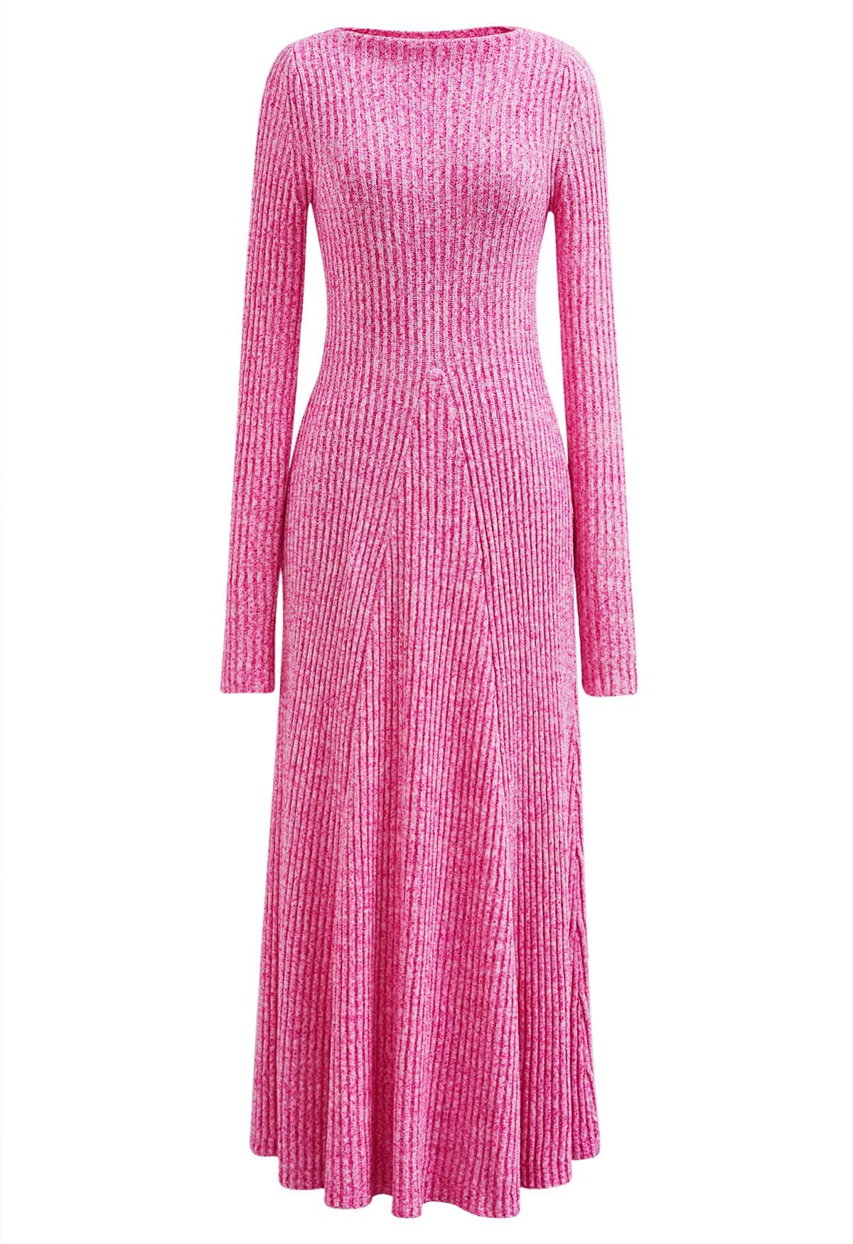 Solid Color Frilling Maxi Dress in Hot Pink