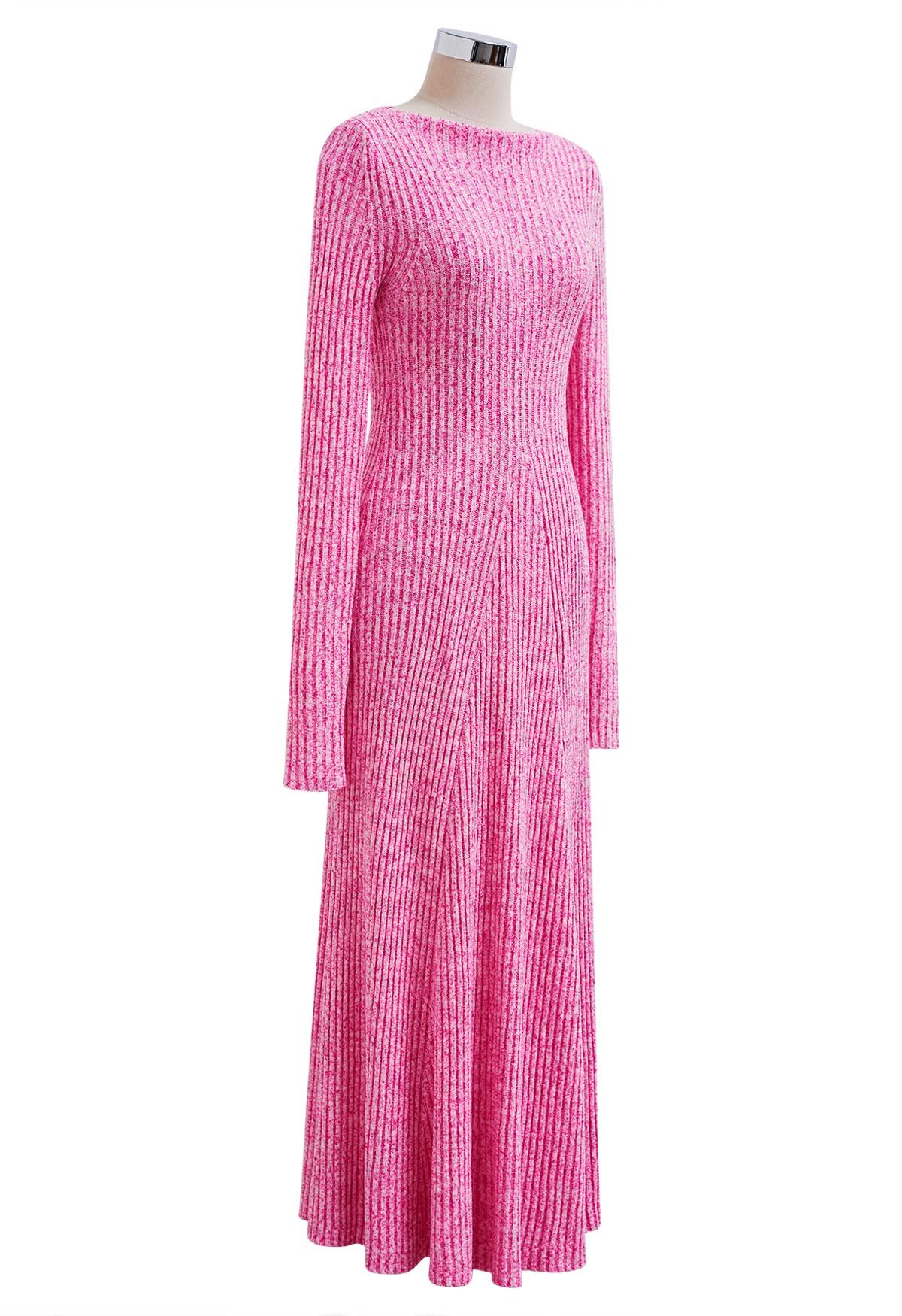 Solid Color Frilling Maxi Dress in Hot Pink