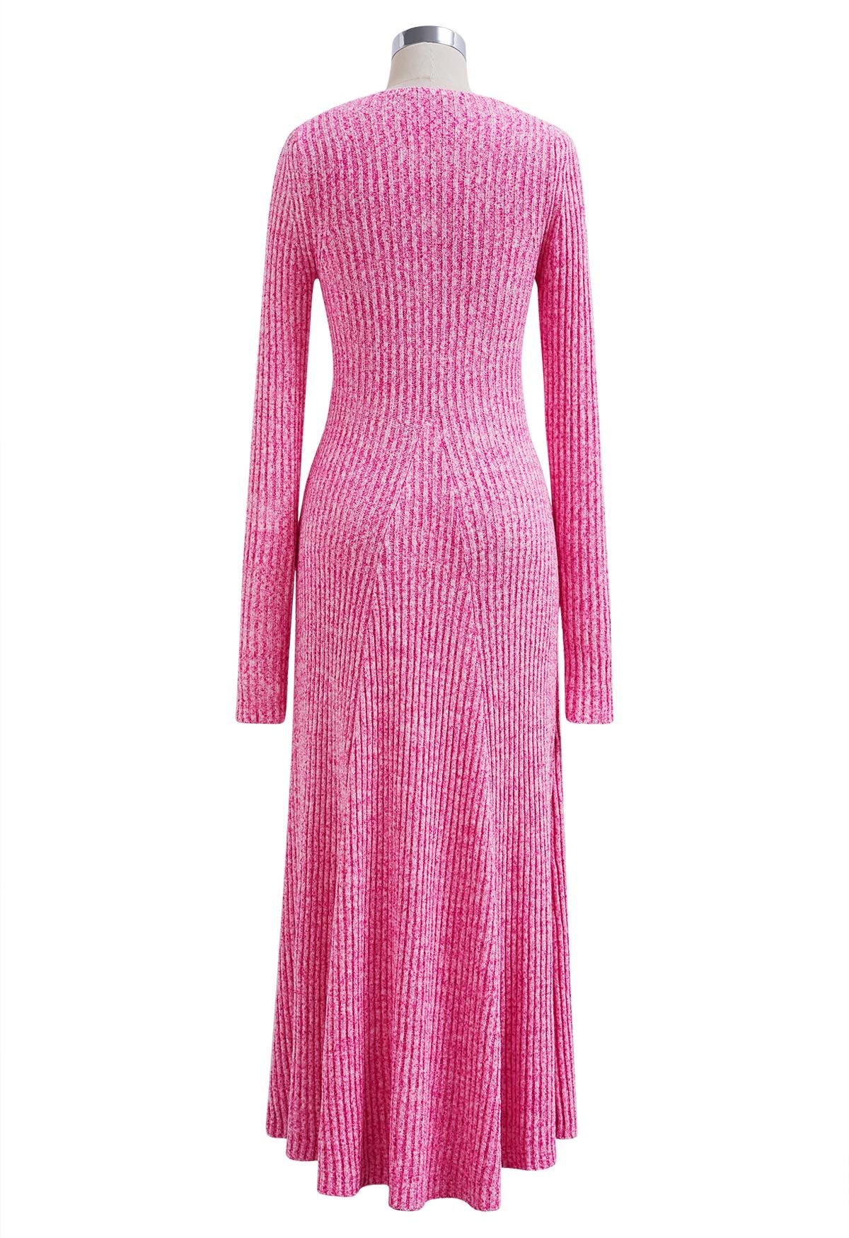 Solid Color Frilling Maxi Dress in Hot Pink