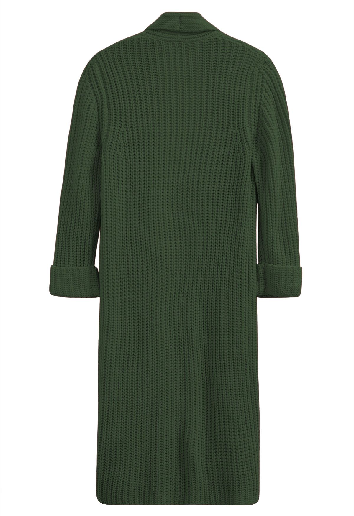 Swanky Open Front Longline Knit Cardigan in Dark Green