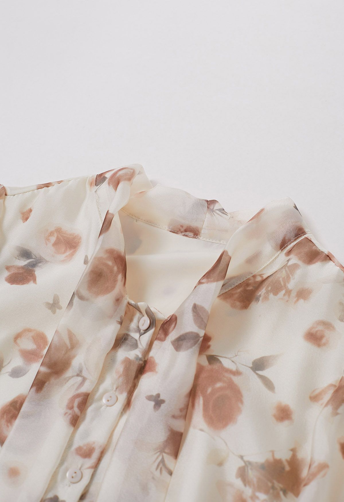 Fall-Inspired Rose Bowknot Sheer Shirt