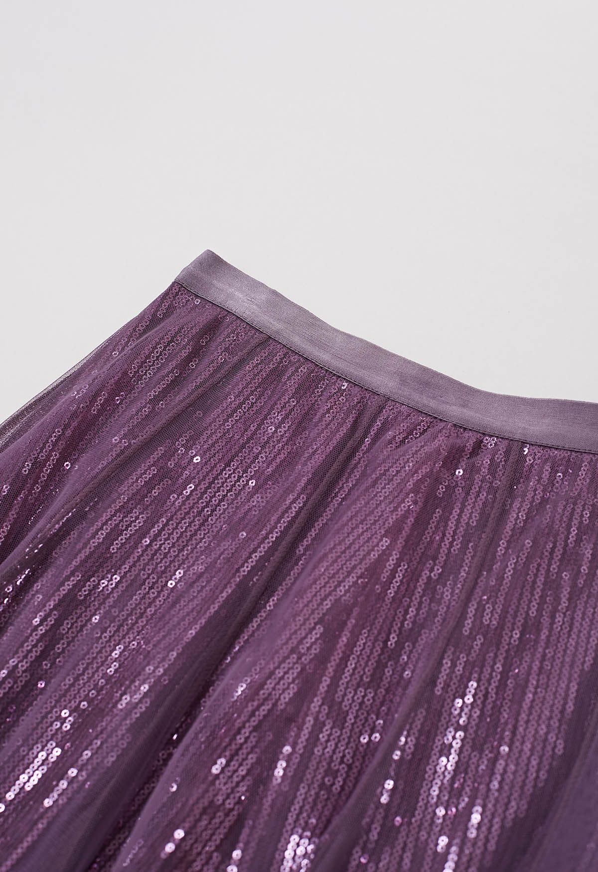 Ravishing Sequins Mesh Tulle Midi Skirt in Purple