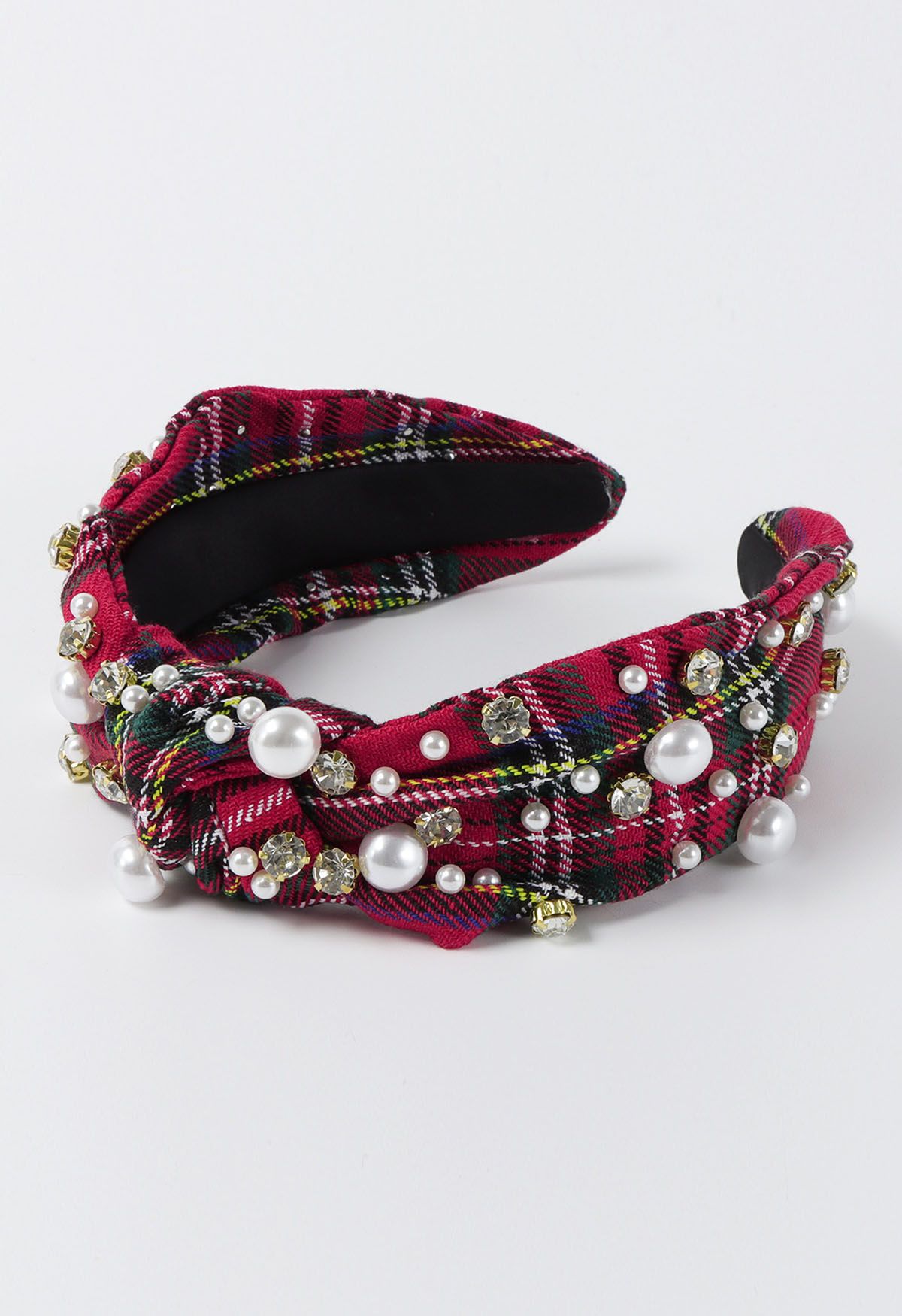 Classic Plaid Rhinestone Beaded Headband