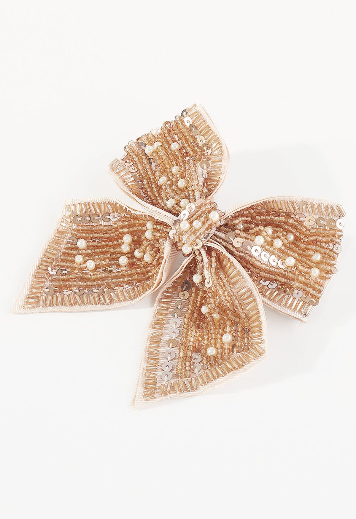 Sequin Beaded Bowknot Hair Barrette in Apricot