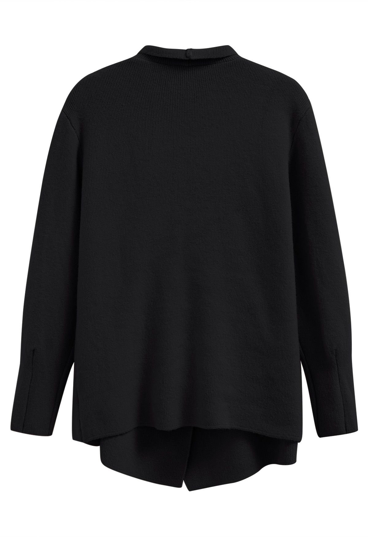 Casual-Chic Wide Lapel Knit Cardigan in Black