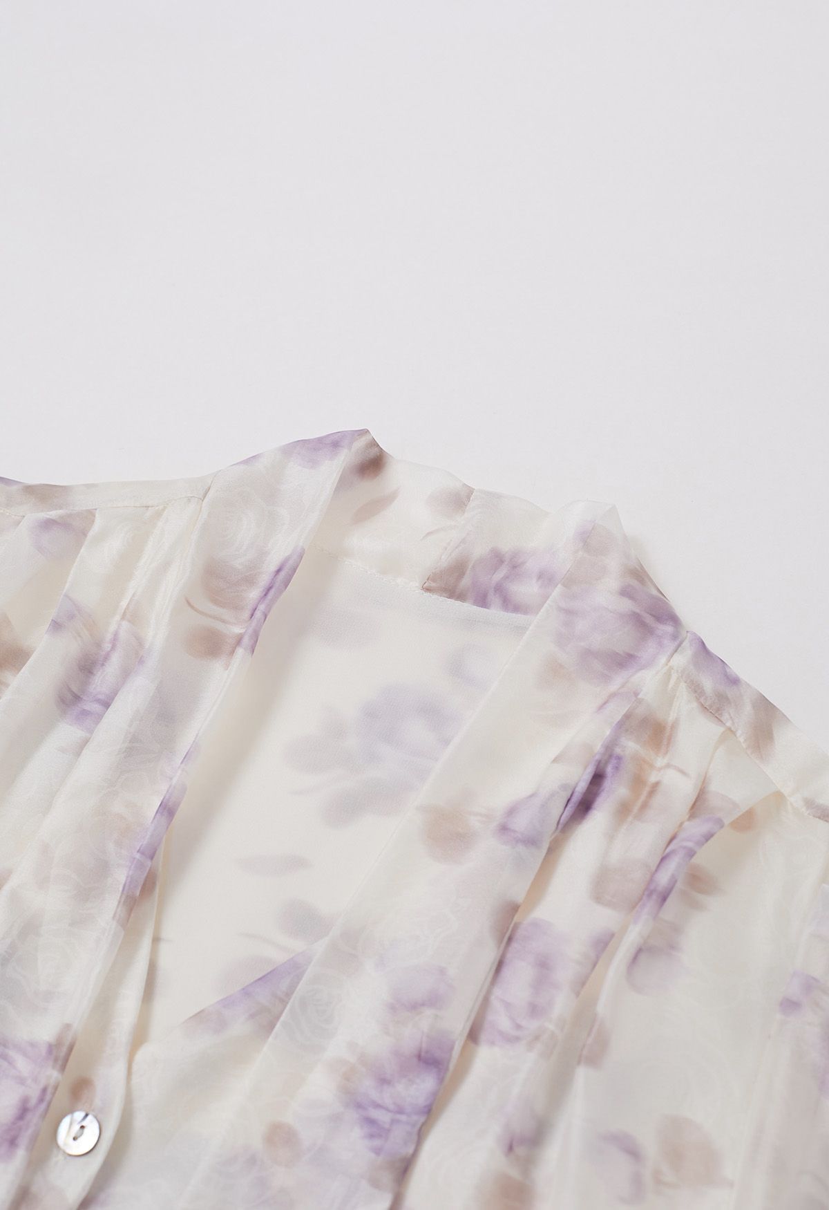 Lilac Flower Self-Tie Bowknot Sheer Shirt