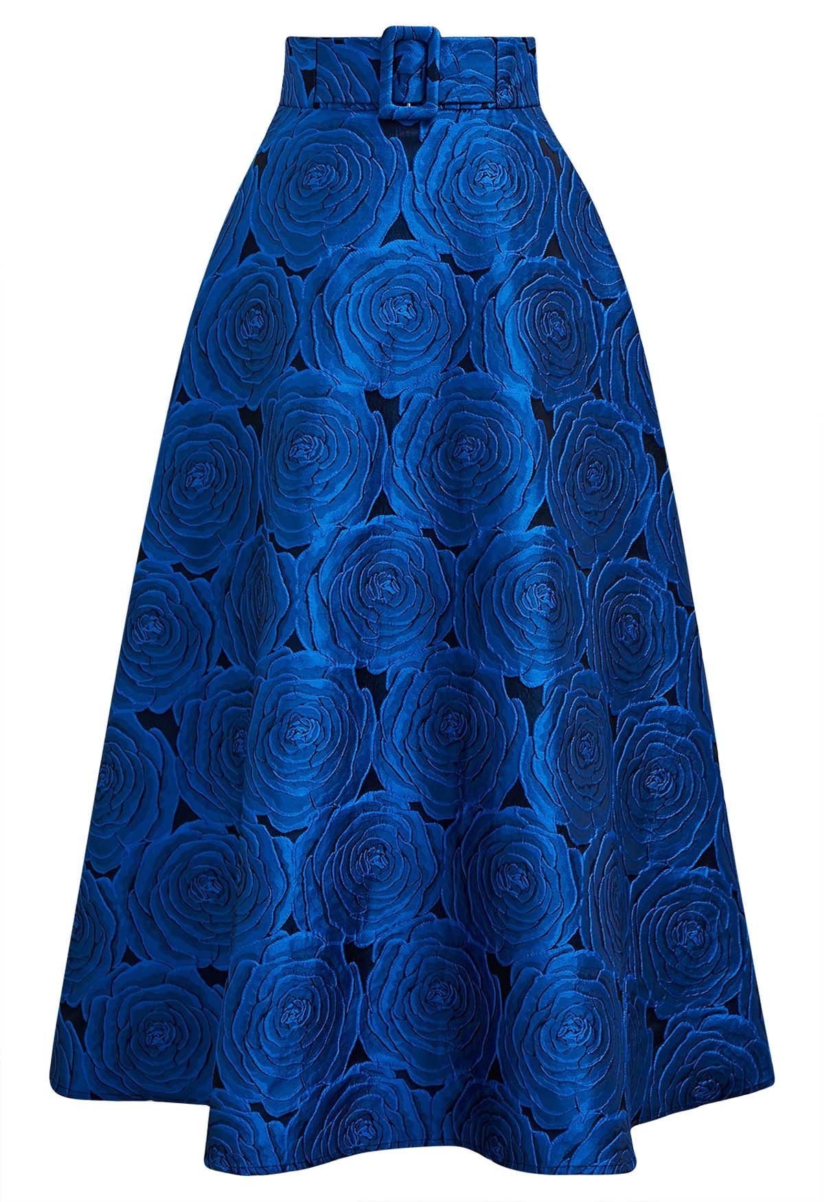 Midnight Rose Jacquard Flare Maxi Skirt