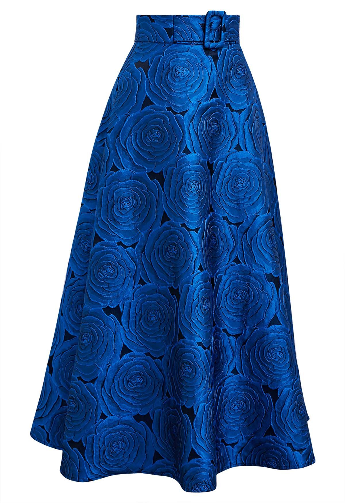 Midnight Rose Jacquard Flare Maxi Skirt